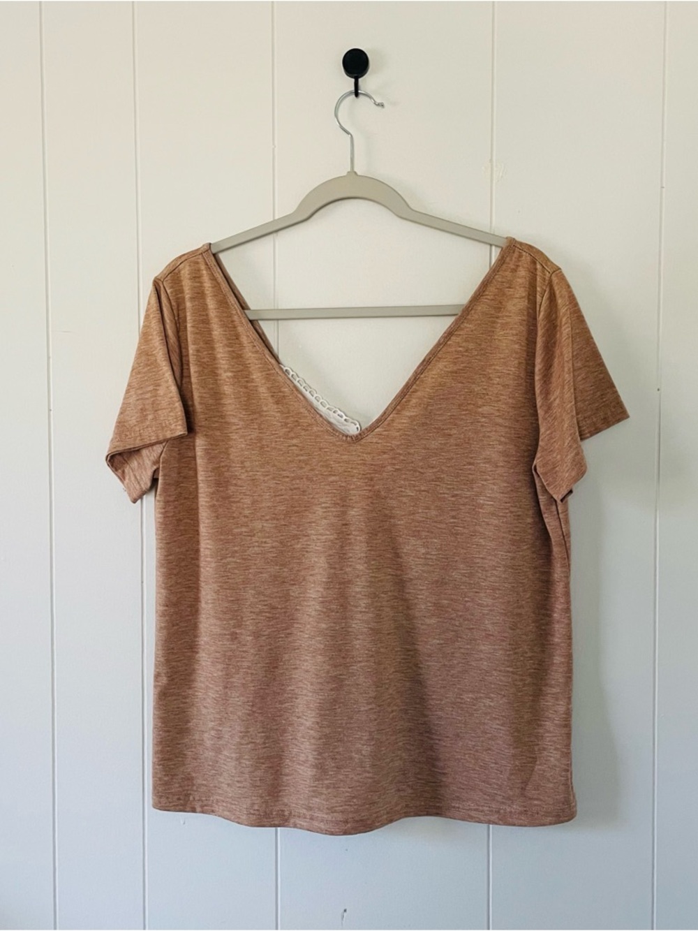 SHEIN Tan Relaxed V-Neck Short Sleeve Tee